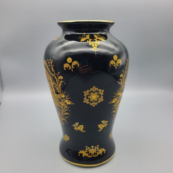 PORCELAIN  Victorian Style BLACK & GOLD VASE Porcelain  8" excellent Condition - Picture 5 of 13